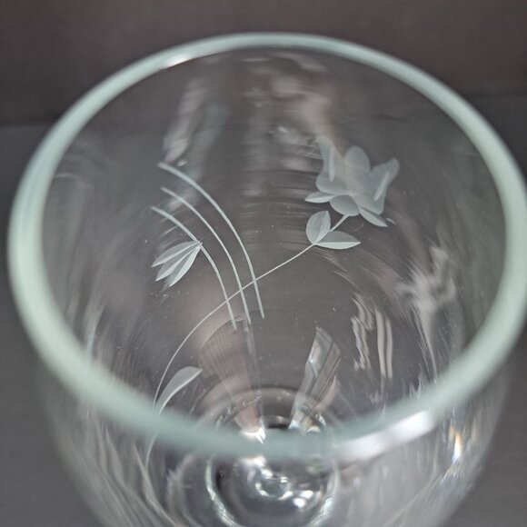 Etched Floral Fluted Champagne Glass Clear Vintage Stemware Elegant Toasting 8" - Picture 3 of 14